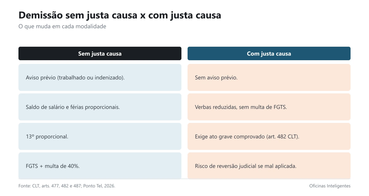 Demissão sem justa causa x com justa causa: o que muda em cada modalidade